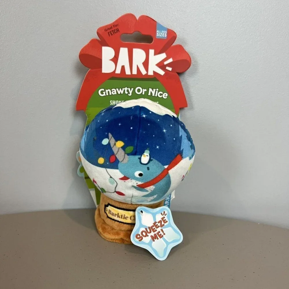 New Bark Gnawty or Nice Narwhal Snow Globe Barktic Chill Plush Dog Toy Barkbox